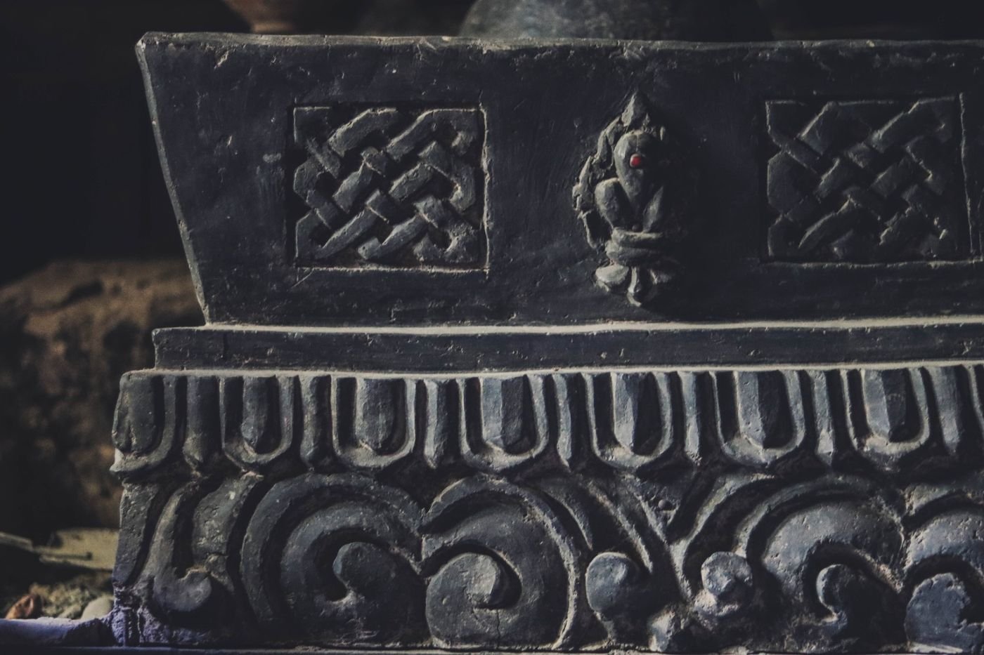 Carved detail of the clay stove